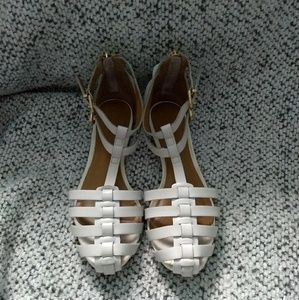 Genuine Leather White Woven Sandals
